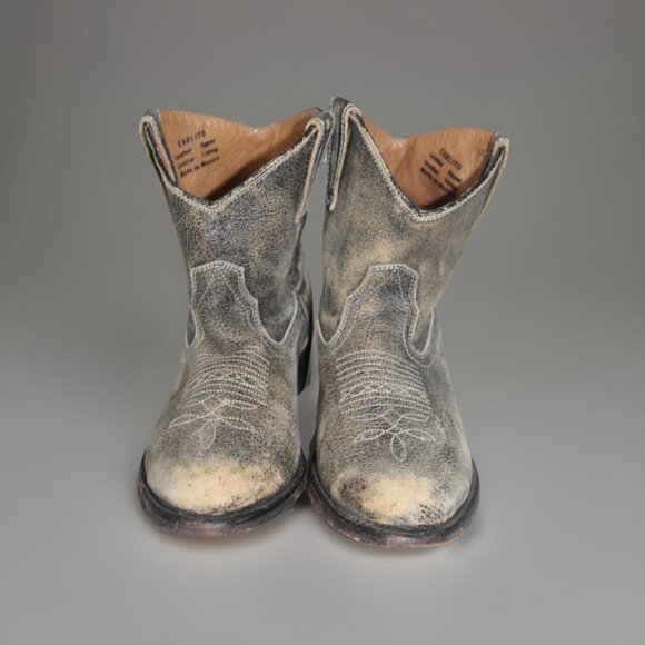Miz Mooz Carlito Western Boots Sz 7 Gray Tan Distressed Short Cowgirl Booties - Picture 13 of 13
